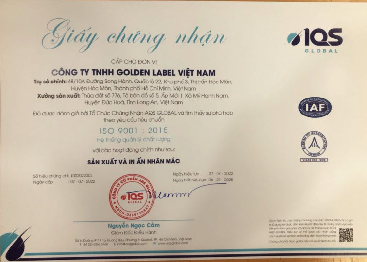Chứng chỉ ISO
